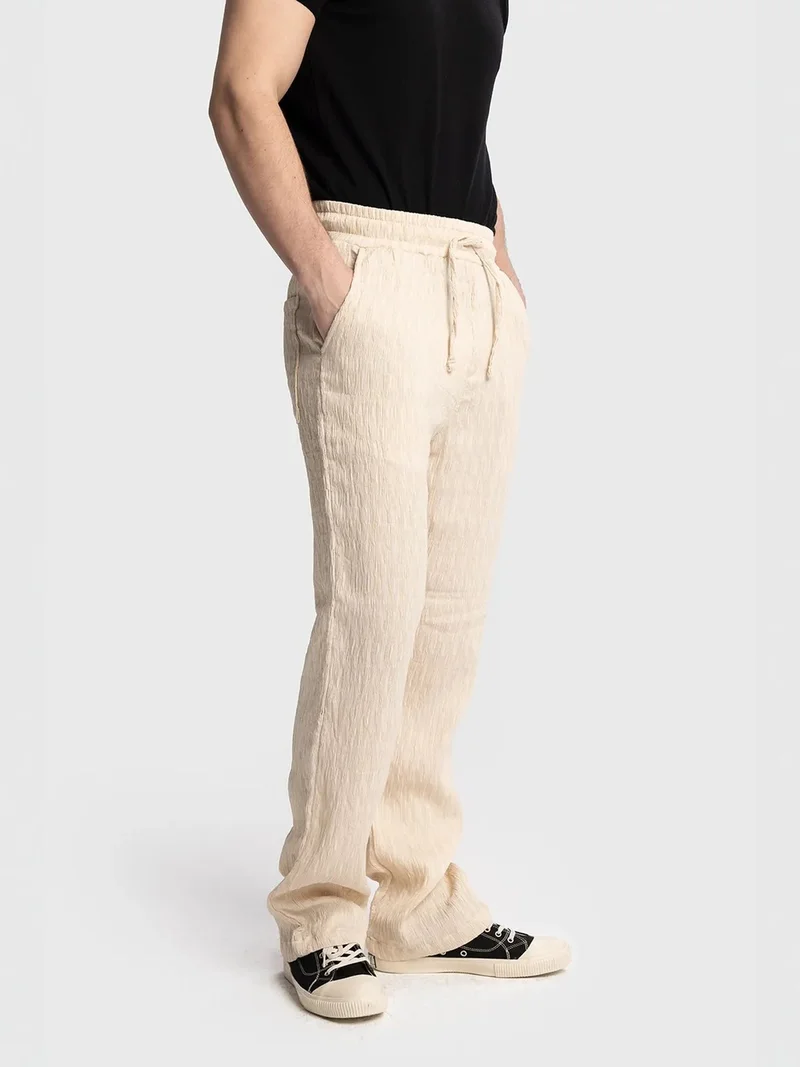 Giesto Beige Natural GIESTO Textured Regular Fit Drawstring Waist Pants for Men | Best Price UAE